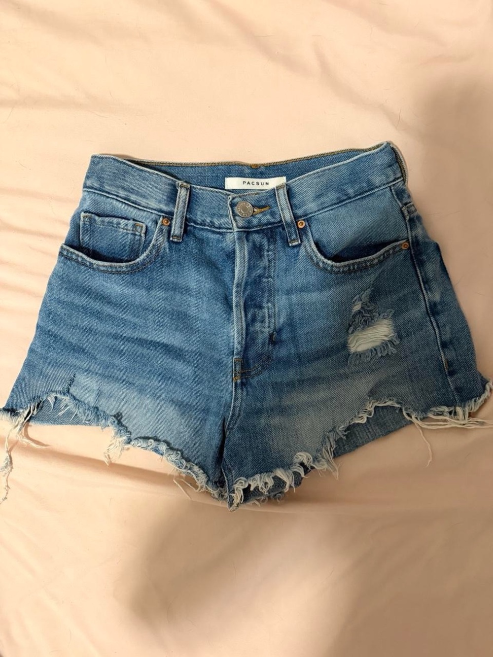 PacSun Women's High-Rise Frayed Denim Shorts - Blue
